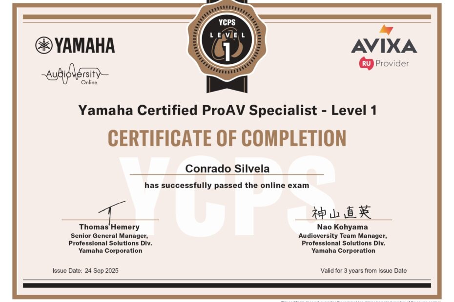 Yamaha Certified ProAV Specialist - Level 1 Conrado Silvela
